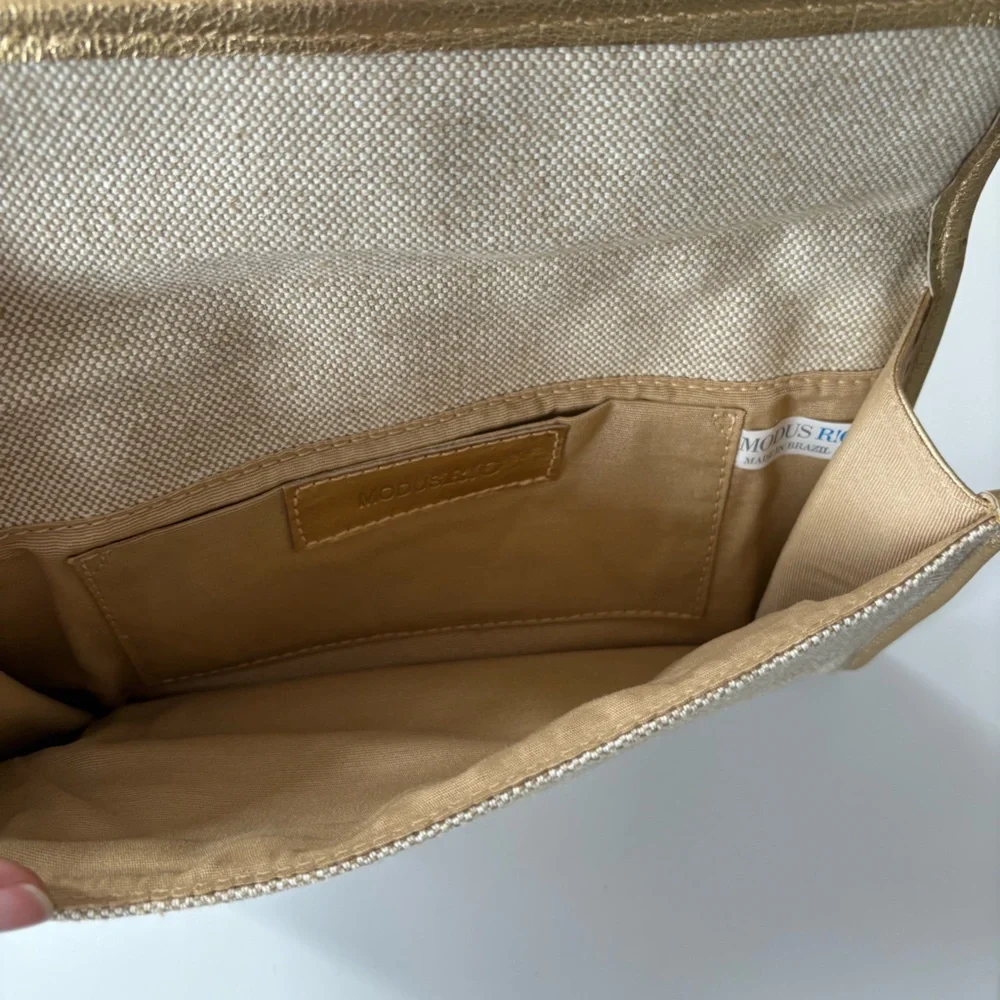 MODUS RIO || The‎ Adrian Linen + Leather Clutch Gold Beige